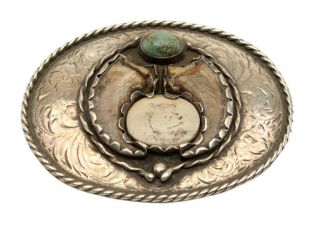 Vintage Native American Southwestern Sterling Silver Belt Buckle