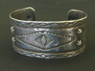 Large Vintage Navajo Silver Cuff Bracelet Hand Stamped