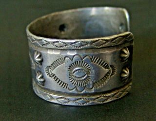 Large Vintage Navajo Silver Cuff Bracelet Hand Stamped 2