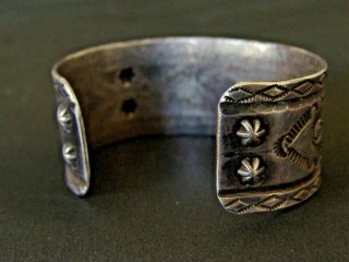 Large Vintage Navajo Silver Cuff Bracelet Hand Stamped 3
