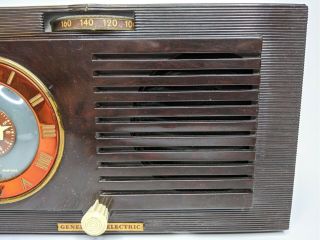 Brown Bakelite General Electric Radio Alarm Clock Model 66 Art Deco Red GE Vtg 3