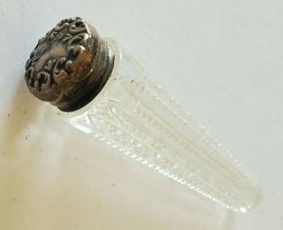 Vintage Or Antique Cut Glass Crystal & Sterling Silver Repoussé Perfume Vial 1g