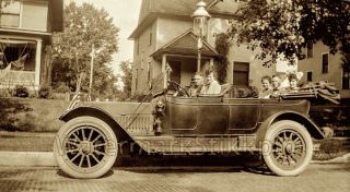 1915 Era Photo Negative Car Girl At Wheel Giant Touring Convertible Rag Top Auto