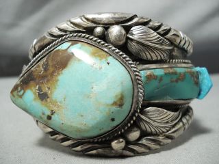 One Of The Best Vintage Navajo Royston Turquoise Sterling Silver Leaf Bracelet