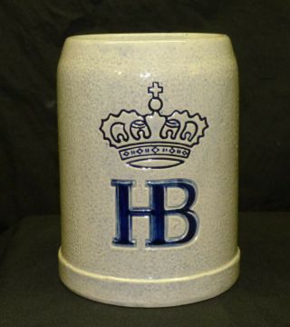 Vtg West Germany Hb Hofbrauhaus 0.  5 Liter Stoneware Beer Stein Mug W/ Crown Logo