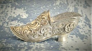 Antique Rare Elegant German Solid Silver Figural Shoe Snuff Box Mid 19th C.