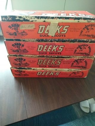 4 Boxes 20 In All Vintage Deeks Self Inflating Decoys,  Dvd And Deeks Ad Sign