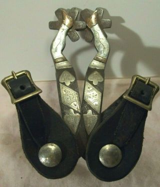 Hall Vintage Lady Leg Engraved Silver & Copper Western Spurs Gal Legs,  Straps