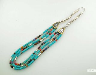 31 " Native American Turquoise Bead Necklace By Tommy Singer Sterling Silver Blue