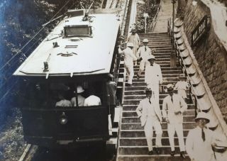 C1930 B/w Photograph.  (british) Hong Kong Funicular Peak Tram.  May Road Station.