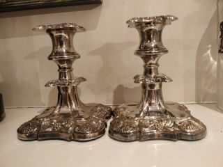 Pair Vintage Regency Style Dwarf Candle Holder Candlesticks Silver Plated