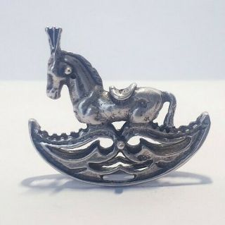 Vintage Solid Silver Italian Made Miniature Of A Rocking Horse Stamped.