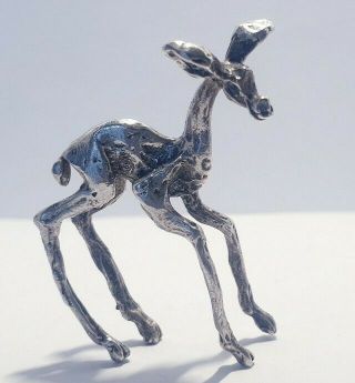 Vintage Solid Silver Italian Made Miniature Of A Baby Giraffe Large Stamped.