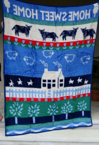 Vintage Vuteks Crown Craft Acrylic Throw Blanket Home Sweet Home Sheep cow bunny 3
