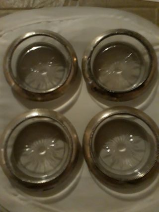 Vintage Set Of 4 Frank M.  Whiting Sterling Silver (. 925) And Glass Coasters