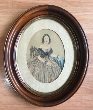 Old Vtg Antique 1862 Hand Colored Oval Wood Frame Photo Portrait 11 X 13 Howell