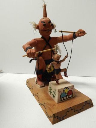 Uniq,  Unusual Vintage Hopi Pueblo Indian Koyemsi Mudhead Kachina Doll W/ Puppet