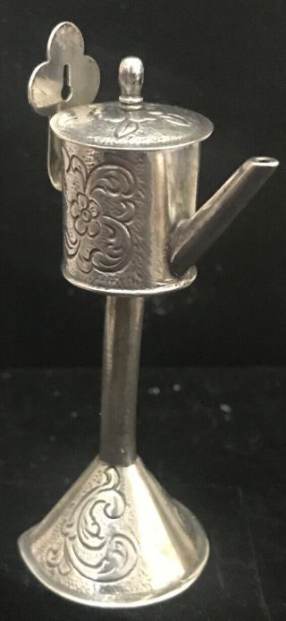 Stunning Solid Silver Hallmarked Dutch Miniature Oil Lamp On Stand 1970’s