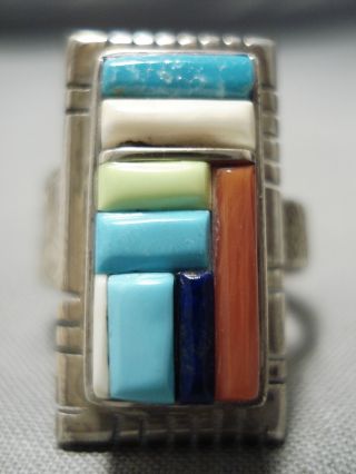 Important Vintage Navajo Turquoise Coral & More Sterling Silver Ring