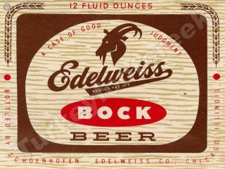 Edelweiss Bock Beer Label 9 " X 12 " Metal Sign