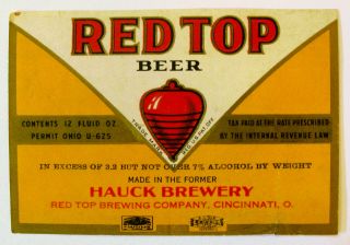 Irtp Red Top Brewing (formerly Hauck) Red Top Beer Label Oh 12oz Abw 3.  2 - 7