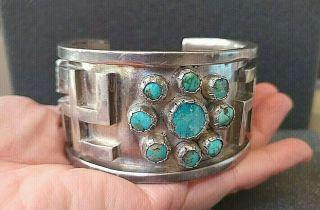 Old Native American Turquoise Sterling Silver Whirling Logs Cuff Bracelet