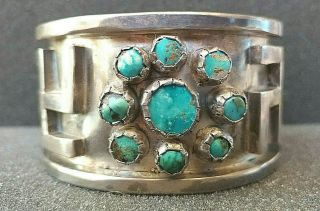 Old Native American Turquoise Sterling Silver Whirling Logs Cuff Bracelet 2