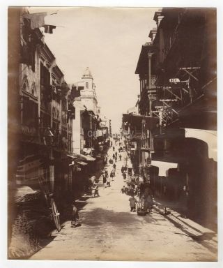 Large Photo Hong Kong Wellington Street China 1880s People & Shops