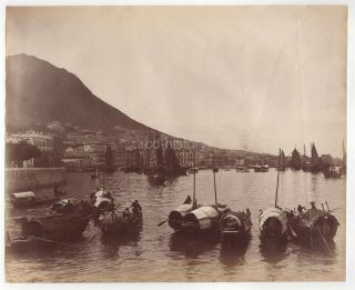 Large Photo Hong Kong Harbour China 1880s - Boats Junks Etc