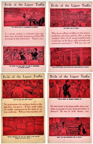 1908 Evils Of The Liquor Trade X 4 - Temperance Postcards