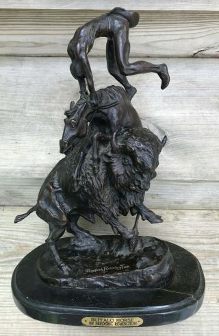 Early 1900s Frederic Remington 16 " Bronze Sculpture The Buffalo Horse Detailed