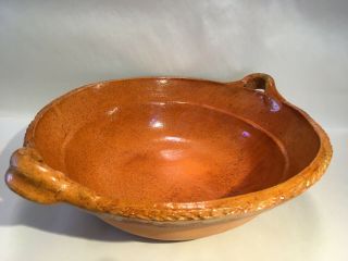 Vintage Terra Cotta Pottery Handled Serving Bowl - Spain - France 19th - 20th Cent.