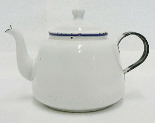 Vintage White With Black Trim Enamel Ware 3 " Salesmen Sample Teapot