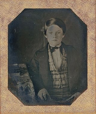 Young Boy With Freckles Wearing Plaid Trousers 1/6 Plate Daguerreotype F601