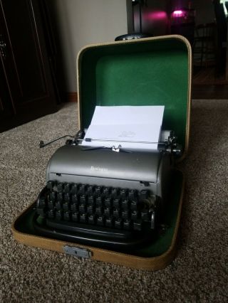 Vintage Remington Rand Green Portable Typewriter W/gold Colored Case,  Great