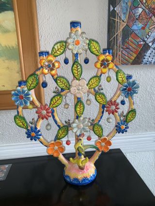 Large Vintage (flores?) Mexican Tree Of Life Candelabra