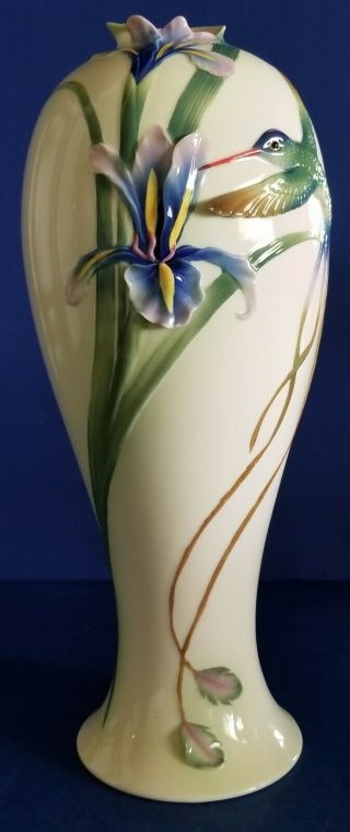 Vintage Large 14 " Tall Franz Porcelain Hummingbird Iris Vase Fz00127 China