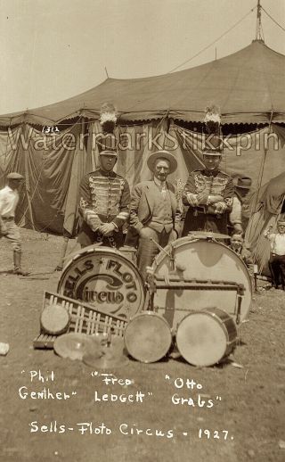 1920s Photo Negative Sells Floto Circus Band Musicians Midget Show At Right