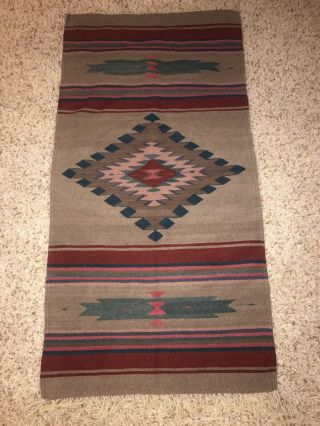 Vintage Chimayo Rug Hand Woven Wool Blanket Zopatec Mexico 30”x59” 40s - 50s Era