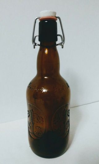 Vintage Grolsch Brown Glass Beer Bottle With Ceramic Flip Top Swing Cap
