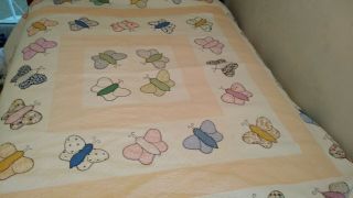 Vintage Hand And Machine Sewn Applique Butterfly Quilt