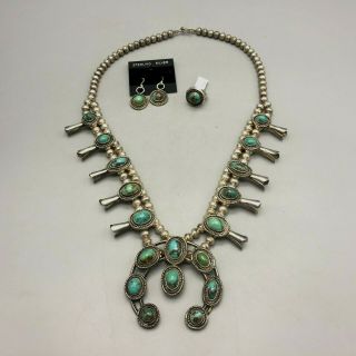 A Vintage Green Turquoise Squash Blossom Necklace Set You Will Look Great In