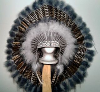 Native American Grey Spirit Eagle War Bonnet Feather Headdress