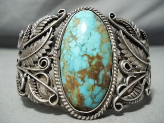 One Of The Best Vintage Navajo Flower Royston Turquoise Sterling Silver Bracelet