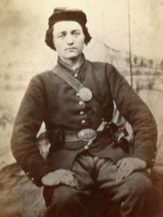 Post Civil War Cdv Of Wartime Tintype Armed Michigan Soldier By Haarer Ann Arbor