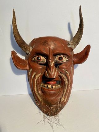 1910s Old Mexican Folk Art El Diablo Devil Mask