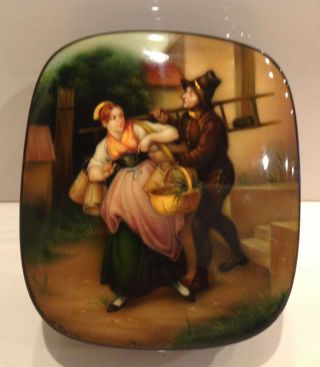 Fedoskino Russian Lacquer Box Papier Mache " Girl &the Chimney Sweep " Lebedevs