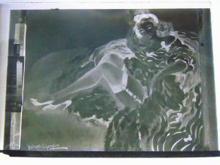 Roberte Chevalier (1907 - 2000) Glass Dry Plate Negative Of Erotic Oil Painting