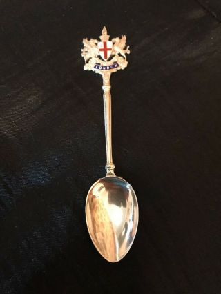 Gorgeous Solid Silver Teaspoon With Enamelled Crest - London