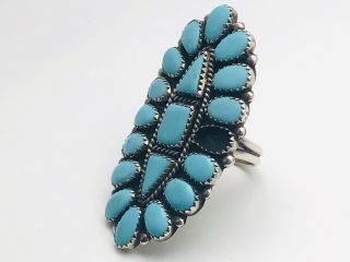 Vintage Zuni Large Petit Point Turquoise Sterling Silver Cluster Ring - For Repair
